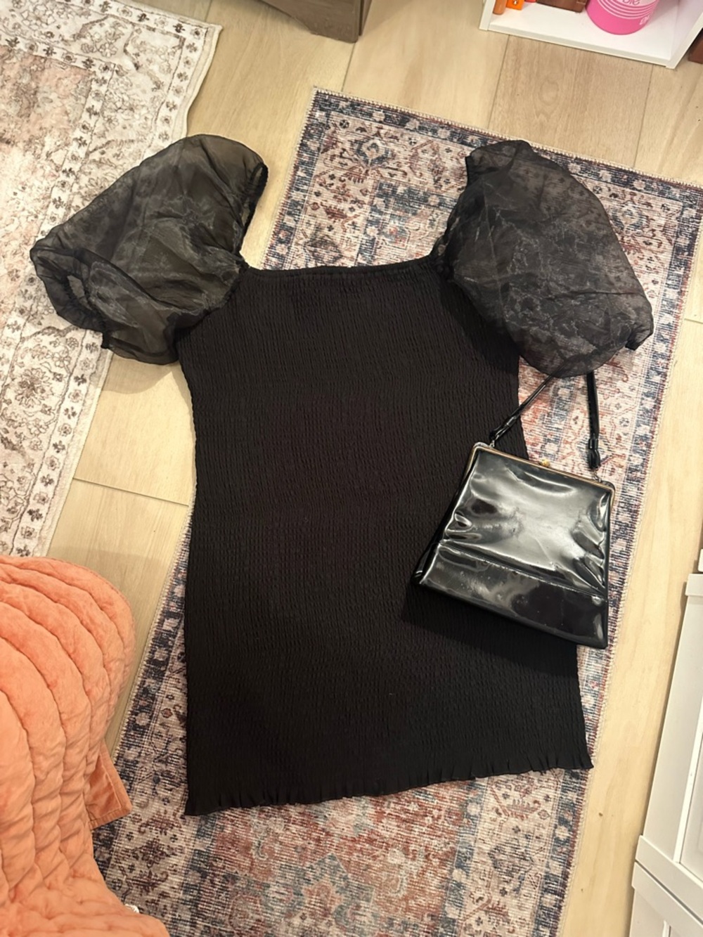 Forever 21 Black Puff-Sleeve Smocked Mini Dress